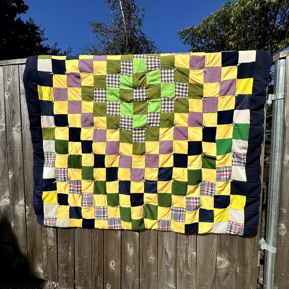 Vintage Handmade 60s 70's Psychedelic Flower Power Patchwork Quilt Throw 82x72 - Picture 1 of 7